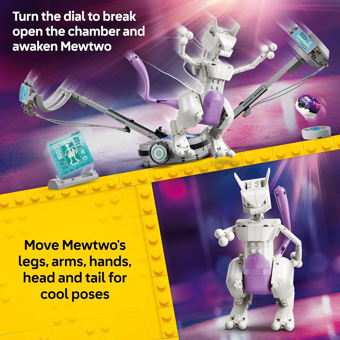 LEGO Pokémon SMART Play: Fuga do Laboratório do Mewtwo – Conjunto de brinquedo interativo compatível, inclui uma etiqueta SMART e uma figura de Pokémon feita de peças – Ideia de presente para meninos e meninas a partir de 10 anos – 72163
