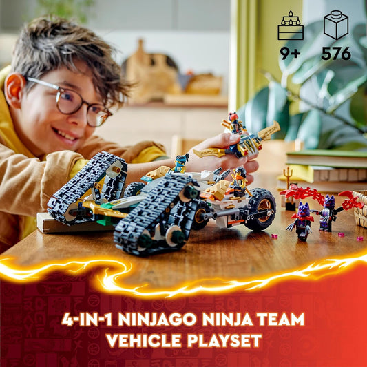 LEGO NINJAGO Ninja Team Combo Vehicle Brinquedo de aventura Ninja 4 em 1, com 2 motos, planador e 6 minifiguras Incl. Personagens Lloyd, Nya e Cole, presente de aniversário para meninos e meninas de mais de 9 anos 71820
