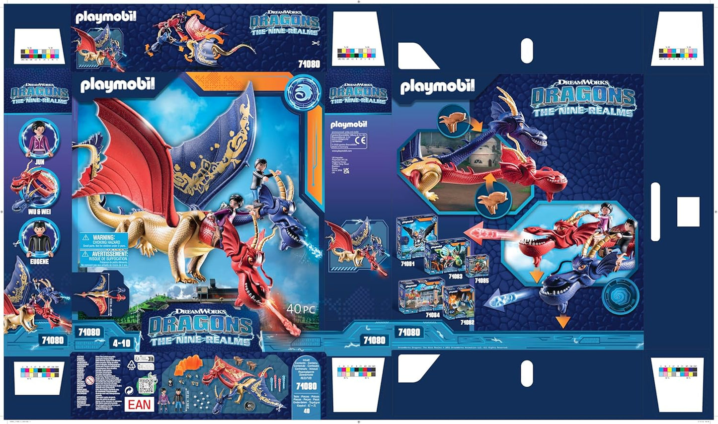 Playmobil DreamWorks Dragons 71080 Dragões: Os Nove Reinos - Wu e Wei com Jun, Figura de Dragão de Duas Cabeças com Função de Tiro, Brinquedos para crianças a partir de 4 anos