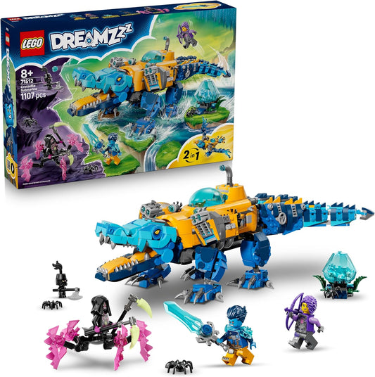 LEGO DREAMZzz 2 em 1 Submarino Crocodilo - Transforma-se em um Submarino Águia - Inclui 3 minifiguras, 2 aranhas e uma criatura azul colecionável do tesouro - Presente para meninos a partir de 8 anos - 71512