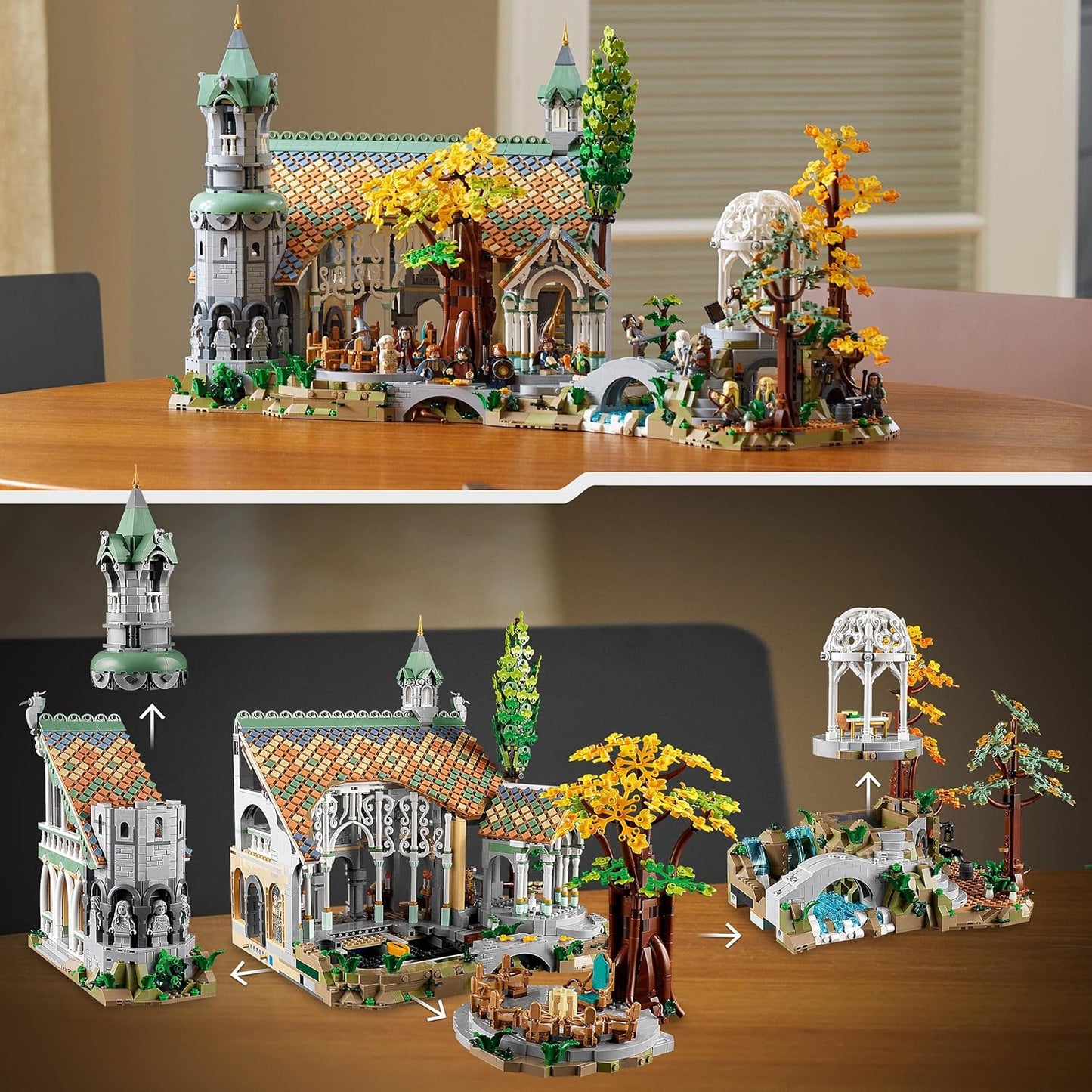 LEGO Icons O Senhor dos Anéis: Rivendell - Conjunto de exibição SdA colecionável para adultos com 15 minifiguras exclusivas, incl. Gandalf, Legolas, Aragorn e Frodo