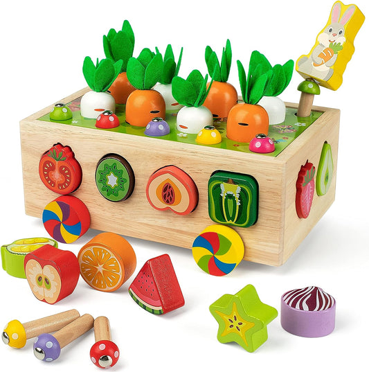 Coogam Brinquedos de motor fino Montessori para bebês, jogo de colheita de cenoura classificador de formato de madeira, brinquedo de presente educacional de aprendizagem pré-escolar para 3 4 5 anos de idade