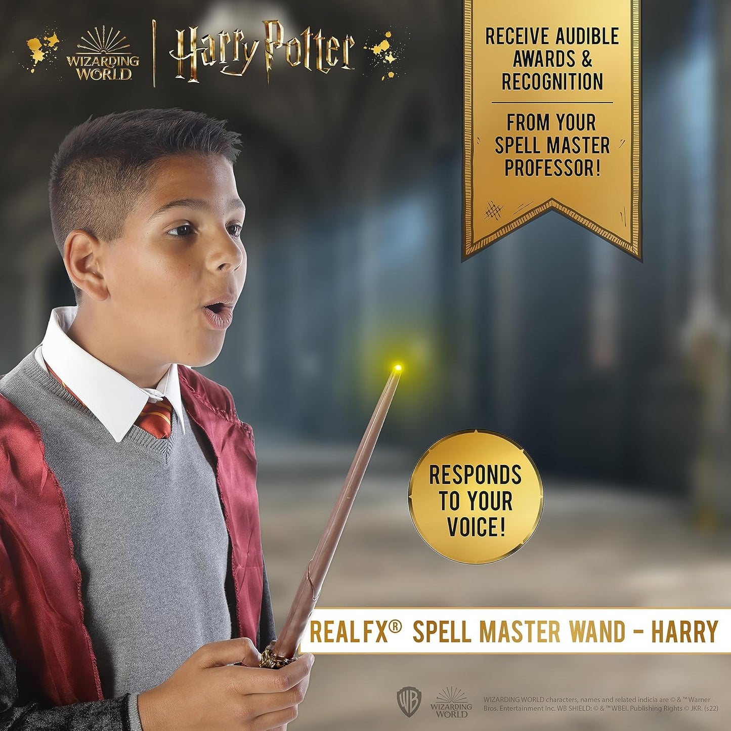 WOW! STUFF Varinha Harry Potter com Efeitos Reais | Varinha ativada por voz e luz e som | Presentes e Brinquedos Oficiais de Harry Potter do Mundo Mágico | Acessório de Fantasia para Fãs e Crianças a partir de 6 anos