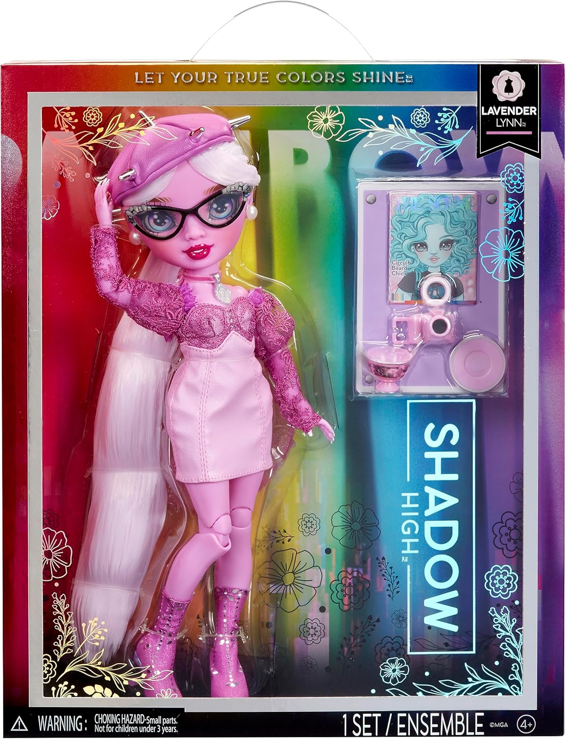 Rainbow High Shadow High Série 3 - Lavanda - Boneca Fashion Roxa - Roupa estilosa, cabelo extralongo, óculos e mais de 10 acessórios coloridos para brincar - Ideal para crianças de 4 a 12 anos e colecionadores.