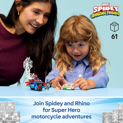 LEGO ǀ Marvel Homem-Aranha em sua Moto vs. Rino - Brinquedo de Super-Herói com Moto e 2 Minifiguras - Presente para Meninos a partir de 4 Anos e Fãs do Desenho do Homem-Aranha e Seus Amigos Incríveis - 11206