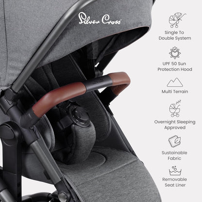 Silver Cross - Carrinho Wave Simples a Duplo - Carrinho de bebê 2 em 1 - Buggy duplo estreito - Compatível com assento de carro - Recém-nascido a 4 anos (22kg) - Lunar