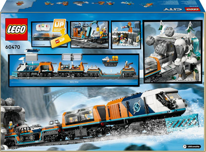 Conjunto de Trem Expresso Polar Ártico LEGO City Explorers - inclui um trem de brinquedo com controle remoto, limpa-neve, 22 peças de trilho, 6 minifiguras e função de queda de rochas - Presente para meninos e meninas a partir de 7 anos - 60470