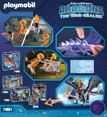 PLAYMOBIL DreamWorks Dragons 71081 Dragões: Os Nove Reinos - Trovão e Tom, Figura de Dragão com Função de Tiro e Efeitos de Luz, Brinquedo para Crianças a partir de 4 Anos