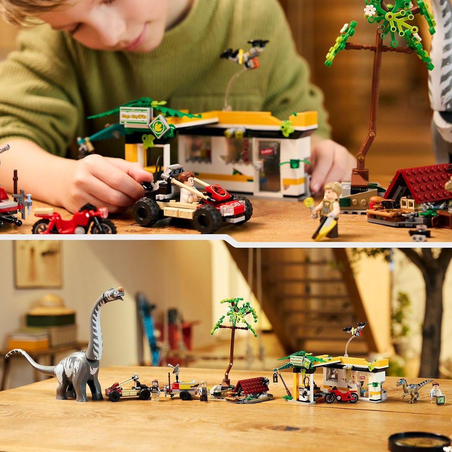 LEGO Jurassic World Missão de Rastreamento de Raptor e Titanossauro - Brinquedo de Dinossauro com 3 Minifiguras, Carro Off-Road e Moto - Presente para Meninos e Meninas a partir de 7 Anos - 76973