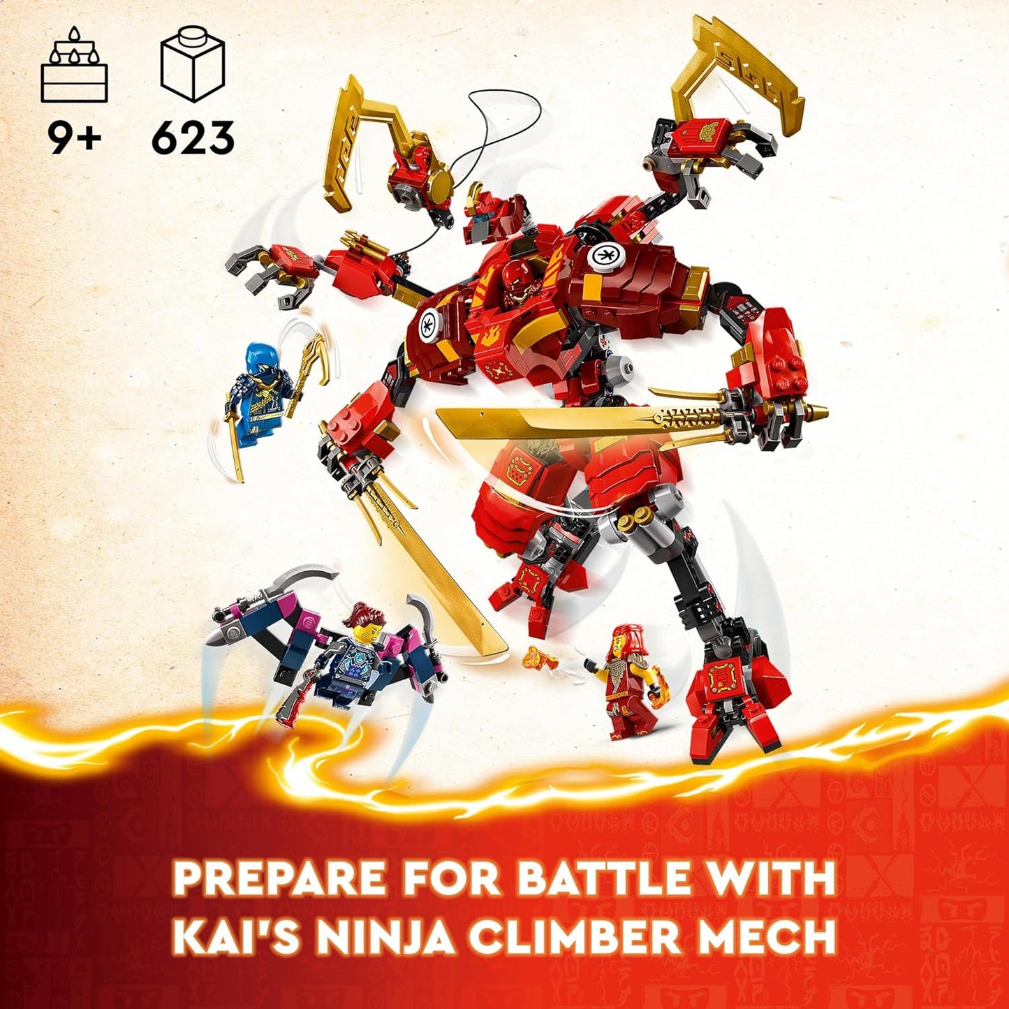 LEGO   Conjunto de brinquedos Ninja Climber Mech de NINJAGO Kai, boneco de ação montável para meninos, meninas e crianças de 9 anos ou mais com minifiguras de 4 personagens, incluindo Kai para brincadeira independente, ideia de presente
