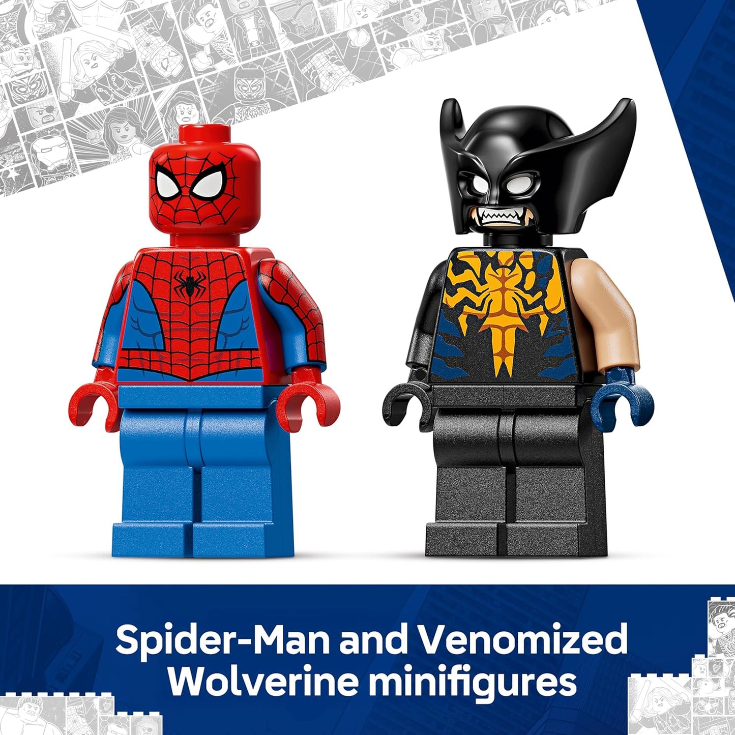 LEGO | Marvel Homem-Aranha Carro vs. Wolverine Venomizado - Brinquedo de Super-Herói com um Modelo de Carro, 2 Minifiguras e 2 Lançadores de Mola - Presente para Meninos e Fãs a partir de 7 Anos - 76336