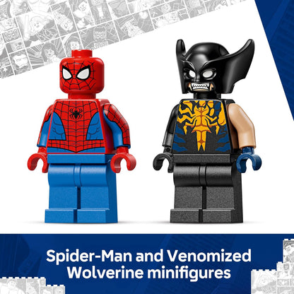 LEGO | Marvel Homem-Aranha Carro vs. Wolverine Venomizado - Brinquedo de Super-Herói com um Modelo de Carro, 2 Minifiguras e 2 Lançadores de Mola - Presente para Meninos e Fãs a partir de 7 Anos - 76336