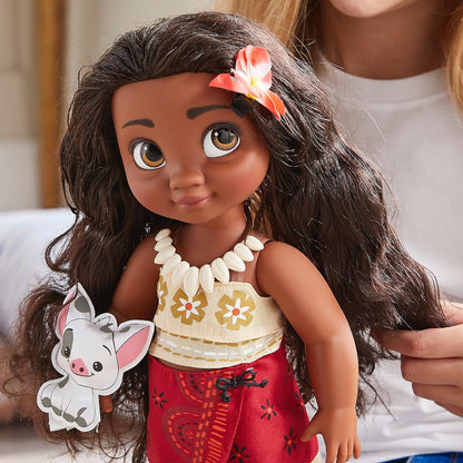 Disney Store Coleção oficial do animador de boneca Moana, 39 cm / 15 ”com cabelo e roupa enraizados realistas, brinquedo macio Pua de cetim acolchoado, boneca infantil colecionável, brinquedo adequado para maiores de 3 anos