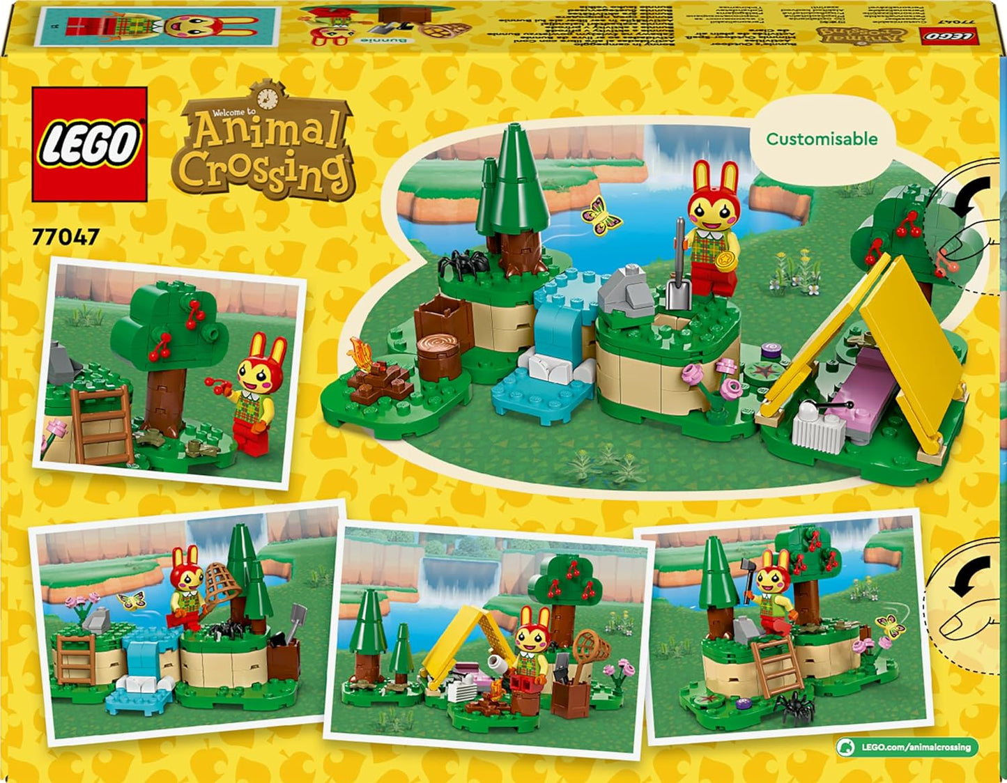 LEGO Brinquedo criativo montável para atividades ao ar livre de Animal Crossing Bunnie para crianças, meninas e meninos de mais de 6 anos, com barraca e minifigura de coelho do videogame, ideia de presente de aniversário 77047