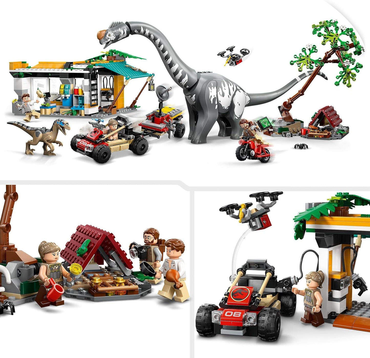 LEGO Jurassic World Missão de Rastreamento de Raptor e Titanossauro - Brinquedo de Dinossauro com 3 Minifiguras, Carro Off-Road e Moto - Presente para Meninos e Meninas a partir de 7 Anos - 76973