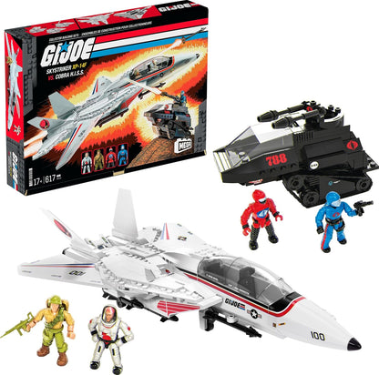 MEGA Conjunto de Montagem G.I. Joe: Skystriker XP-14F vs. Cobra H.I.S.S. com 617 Peças e 4 Bonecos Articulados – Para Colecionadores
