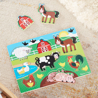 Melissa e Doug Brinquedos de madeira - 3 pranchas de fixação para crianças - Animais de fazenda, safari e veículos, brinquedos de aprendizagem para meninas e meninos de 2 anos, presentes de quebra-cabeças infantis