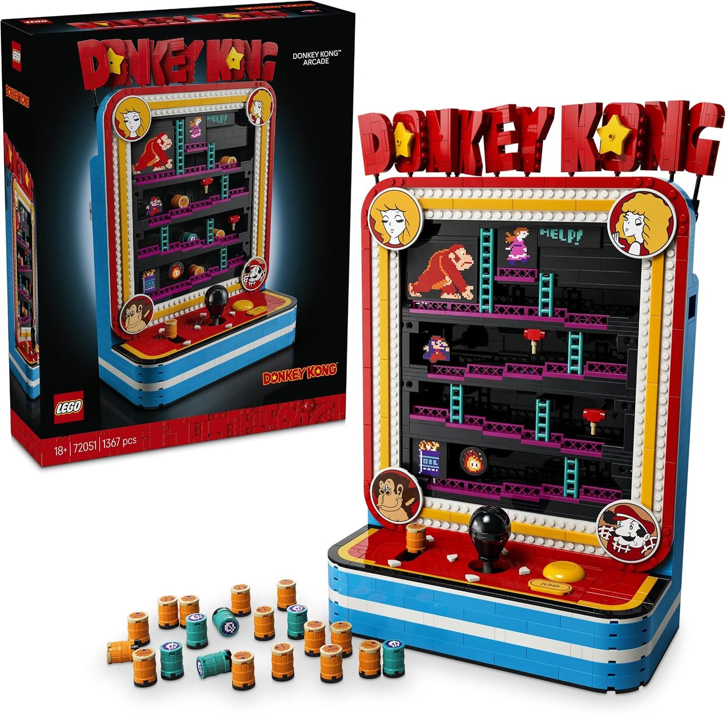 LEGO Super Mario Donkey Kong Arcade – Kit de Modelo 3D Interativo para Adultos, inclui Joysticks e Barris para Decoração Retrô – Item Colecionável de Games – Ideia de Presente para Fãs – 72051