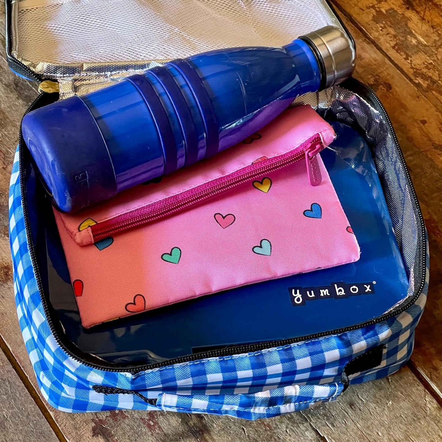 Yumbox Lancheira clássica, tecido isolado e resistente à água, estampas infantis divertidas, bolsos internos e externos, fecho de correr