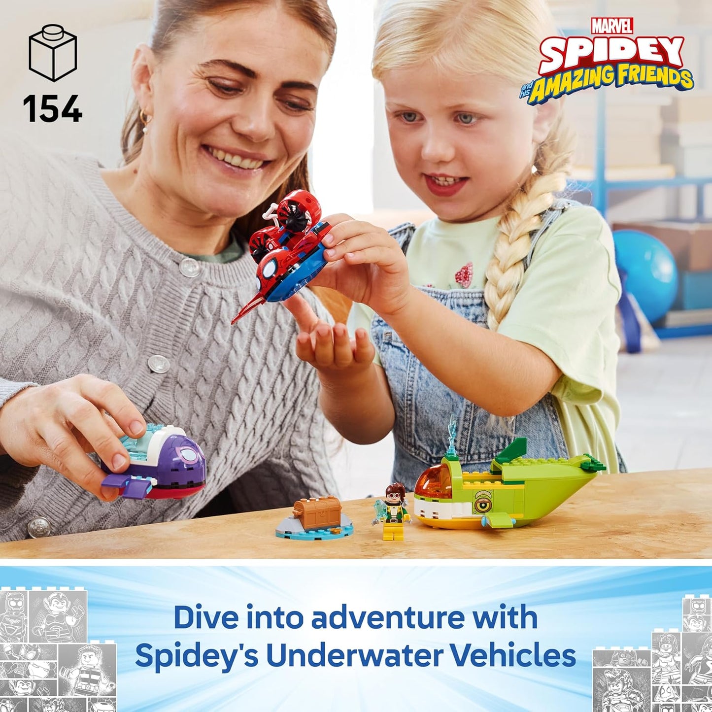 LEGO ǀ Marvel Homem-Aranha: Veículos Subaquáticos - Brinquedo de Super-Herói com 3 Submarinos e 3 Minifiguras - Presente para Meninos a partir de 4 Anos e Fãs do Desenho do Homem-Aranha e Seus Amigos Incríveis - 11207