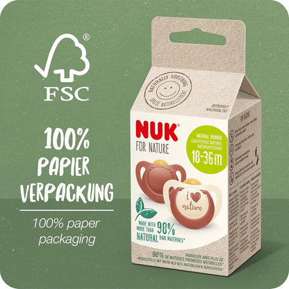 NUK Chupeta de bebê for Nature | 18-36 meses | Chupetas de Borracha Sustentáveis | Mais de 98% de matérias-primas naturais | Terracota Vermelha | 2 contagem