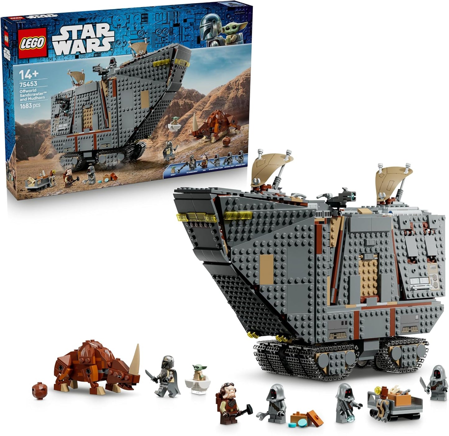 LEGO Star Wars 75453 Sandcrawler Offworld e Mudhorn – Kit de montar com figura do Grogu e 5 minifiguras (incluindo O Mandaloriano) – Presente de aniversário para adolescentes a partir de 14 anos e fãs de filmes