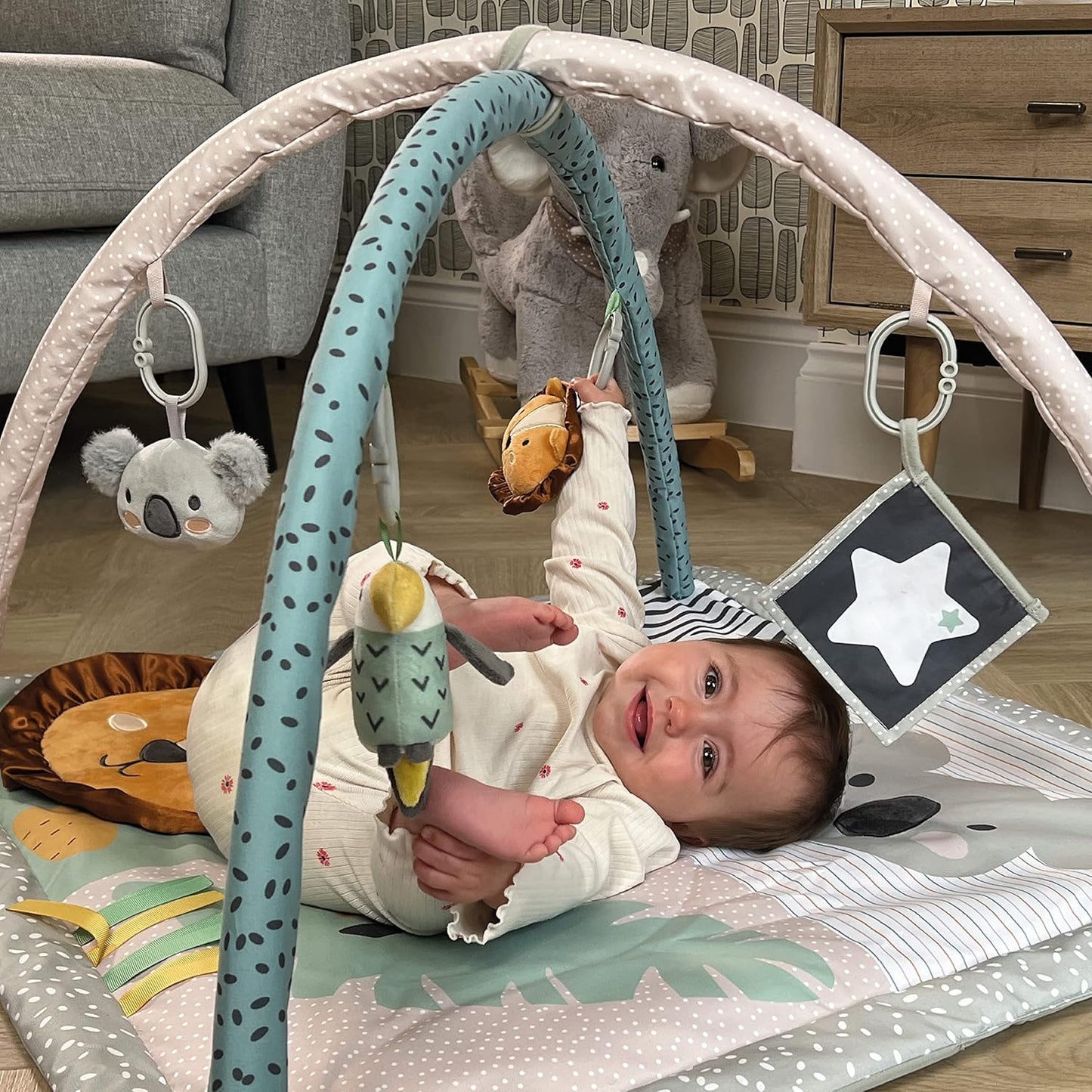 Nuby Animal Adventures Baby Play Mat – Ginásio de atividades de brinquedo com brinquedos sensoriais e base acolchoada para o tempo de barriga para baixo, tamanho único