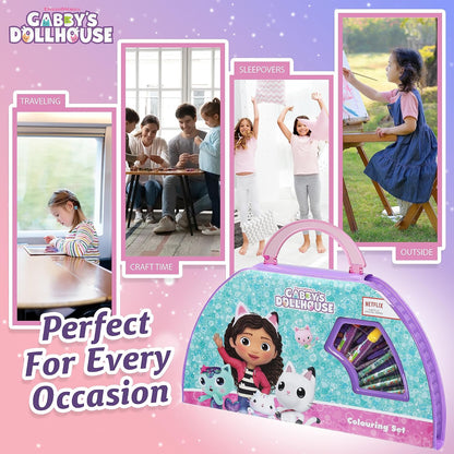 Gabby's Dollhouse Conjunto de Arte para Meninas com Lápis de Cor, Tintas, Canetas de Ponta de Feltro, Material Escolar e Artesanato para Crianças, Ideal para Pré-Escola e Viagens, Conjunto de Presente com Mais de 40 Peças