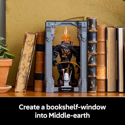 LEGO Ícones O Senhor dos Anéis: Balrog Book Nook - Decoração de estante faça você mesmo com uma minifigura de Gandalf, o Cinzento, e uma figura de dragão - Presente colecionável para fãs - 10367