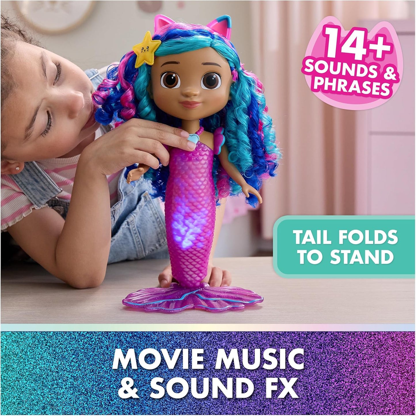 Gabby's Dollhouse: Filme, Sereia Gabby Canta e Brilha, Boneca Sereia à Prova d'Água com Luzes e Sons, Brinquedo Infantil para Meninas e Meninos a partir de 3 Anos