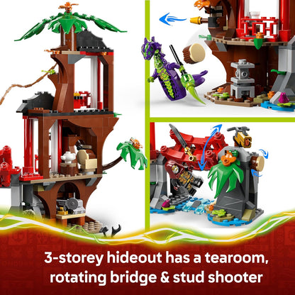 LEGO NINJAGO Batalha na Casa da Árvore com Veículos Ninja - Brinquedo de Ação com Moto, Helicóptero, 6 Minifiguras e Espadas - Presente para Meninos e Fãs a partir de 7 Anos - 71857