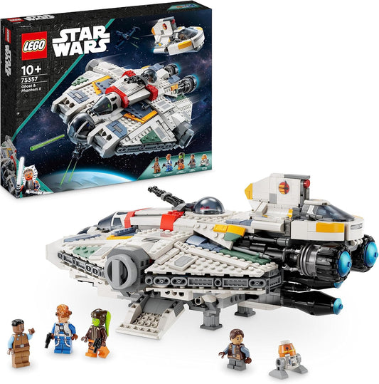 LEGO Conjunto Star Wars Ghost e Phantom II com 2 veículos Ahsoka construídos em tijolos, brinquedos de nave estelar montáveis para crianças, meninos e meninas com 5 personagens, incluindo Jacen Syndulla e uma figura Chopper Droid