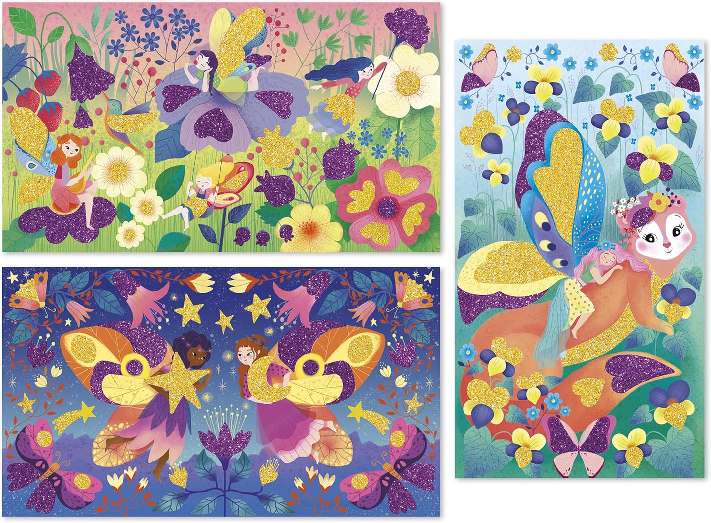 Janod - 3 Pranchas de Glitter com 2 Tubos de Glitter - Tema Fada - Kit de Lazer Criativo Infantil - A partir de 5 anos - J09171