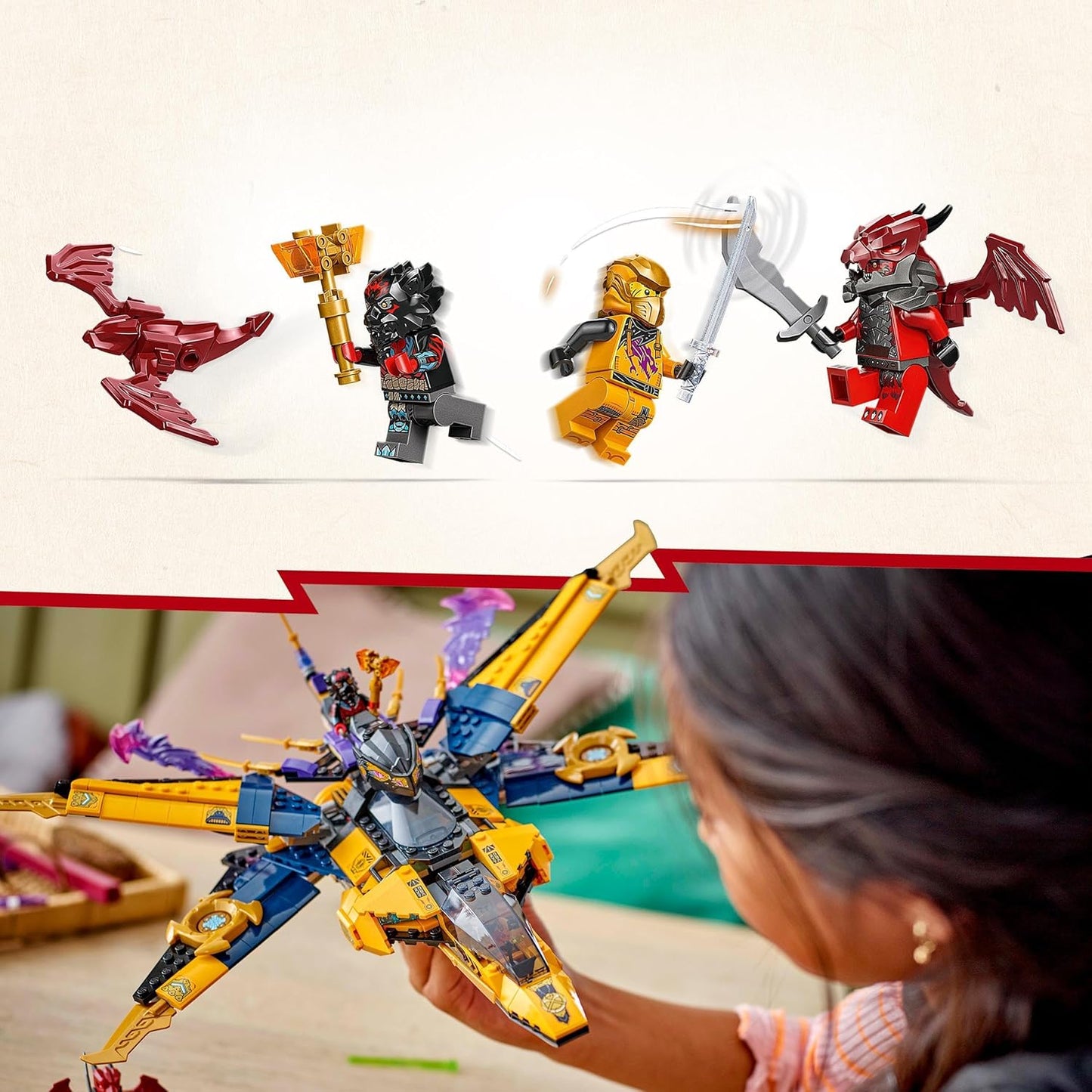 LEGO NINJAGO Super Storm Jet Toy de Ras e Arin com um Dragon Drone, atiradores, lâminas e motores - incl. 3 minifiguras para dramatização de ninja - conjunto de construção para meninos e meninas com mais de 8 anos