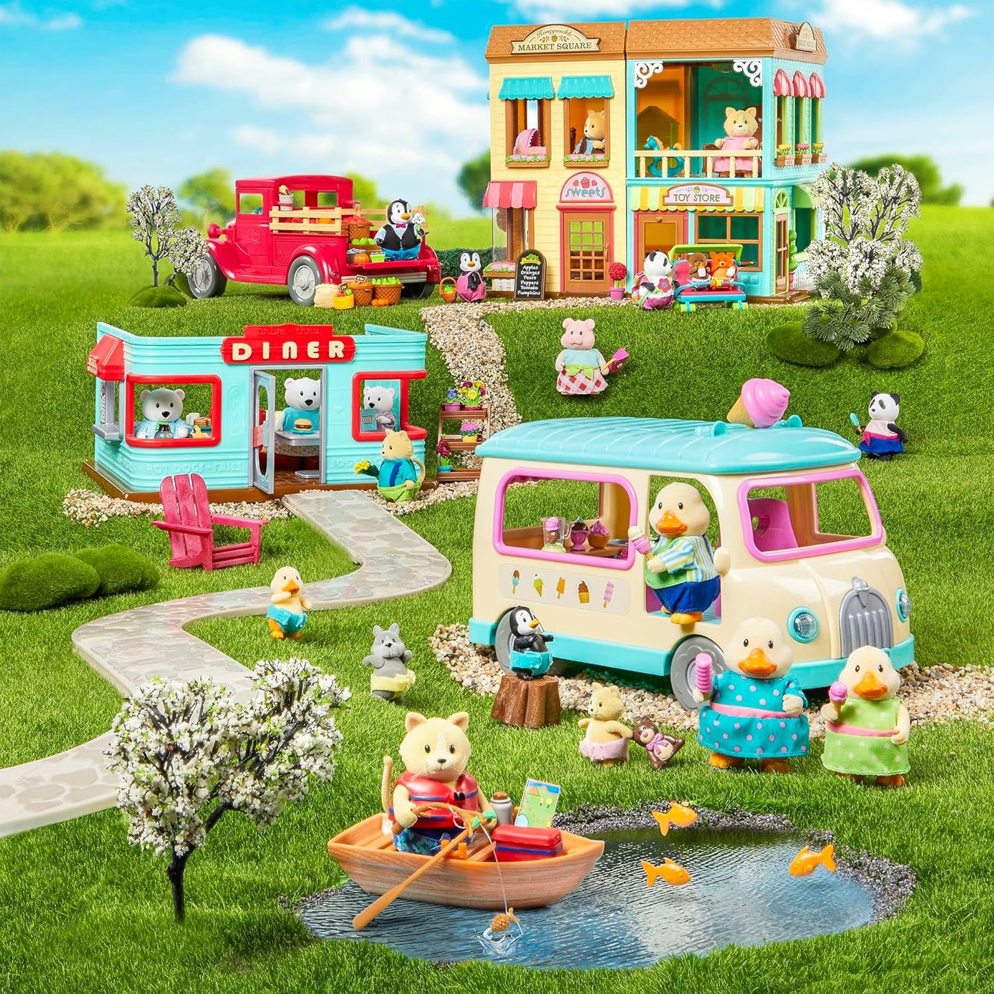 Li'l Woodzeez WZ6702Z Pla Variety Li'l Woodzeez - Conjunto de 20 peças para sala de aula e playground com móveis e acessórios escolares - brinquedos em miniatura e conjuntos de jogos para crianças de 3 anos ou mais, multicolorido, M