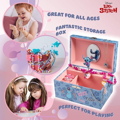 Disney - Musical Stitch & Angel Jewellery Box para meninas | Oficialmente licenciado | Melodia mágica de corda, boneco giratório | 18,5 cm C x 12 cm L x 10 cm P, azul, tamanho único, plástico
