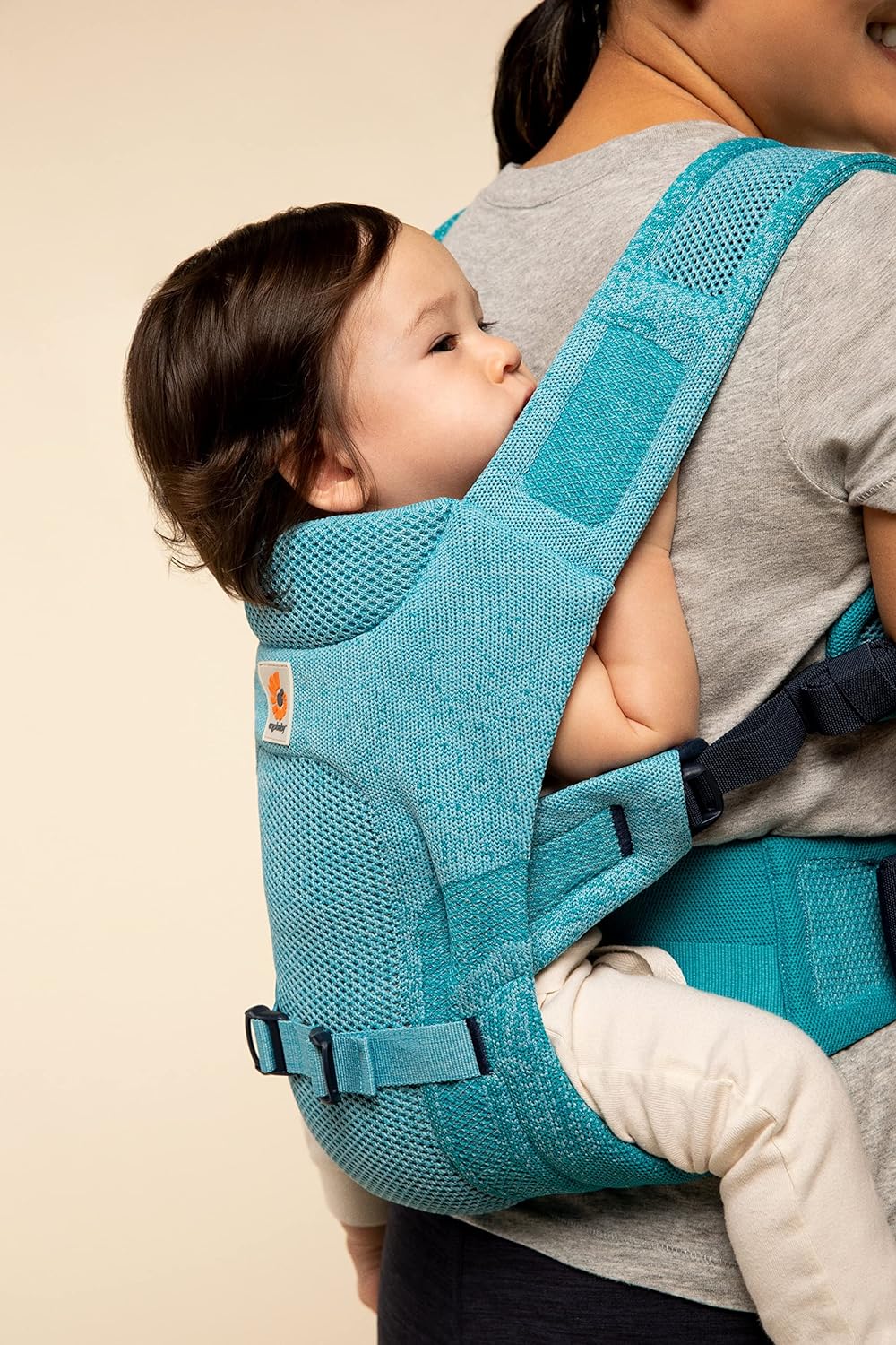Ergobaby  Porta-bebês Aerloom para recém-nascidos e crianças pequenas, 3 posições, porta-barriga ergonômico para bebês, porta-costas, porta-bebês feito de material Formaknit, água-marinha