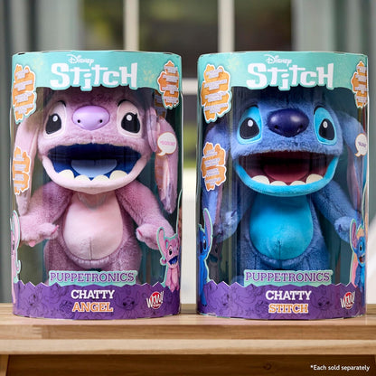 WOW! STUFF Disney Chatty Stitch Deluxe, Puppetronic Stitch, Marionete Animatrônica, Mais de 50 combinações de ação e som, 30 cm/12 polegadas de altura, Idades de 6 a adulto, Azul