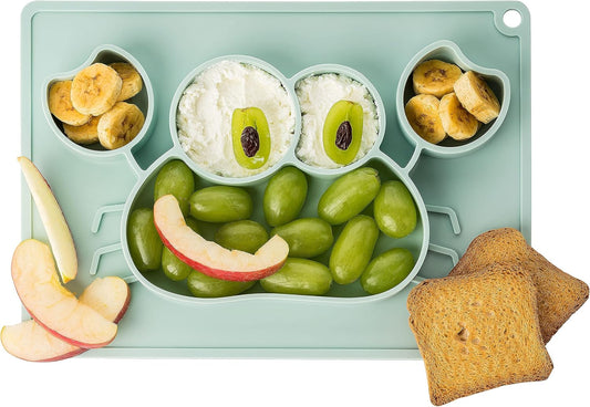 dentista Silicone Placemat - Prato de bebê 100% silicone de grau alimentício - Tapete de bebê de silicone antiderrapante - Seguro para micro-ondas, geladeira e forno - Sem BPA - Menta