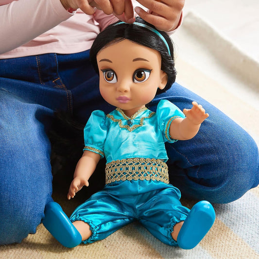 Disney Store Oficial Princesa Jasmine Boneca Animadora Coleção, Aladdin, 39cm/15” com Cabelo Enraizado Realista, Roupa e Sapatos, Brinquedo Macio Rajah Acolchoado de Cetim, Boneca Infantil Colecionável, Para Idades 3+