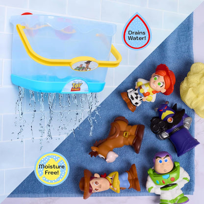 Disney Organizador de Banheira Toy Story, 6 peças, 5 figuras de brinquedo para banho, lacrado para segurança, fixa na parede, brinquedo de banho para fãs, meninas, meninos e crianças a partir de 3 anos.