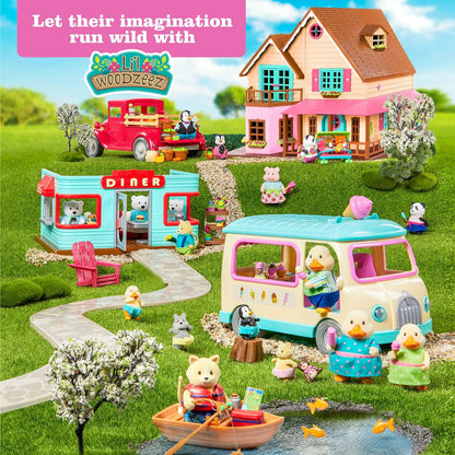 Li'l Woodzeez WZ6705Z Dinossauro, animais Li’l Woodzeez – Conjunto de beliche de 18 peças com móveis e acessórios de quarto – Brinquedos em miniatura e conjuntos de jogos para crianças a partir de 3 anos, Azul, Klein