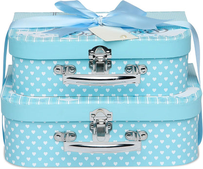 Baby Box Shop - Duas caixas prontas com fita de cetim e etiqueta para malas pequenas e médias, presentes para bebês, caixa de presente de chá de bebê faça você mesmo para meninos