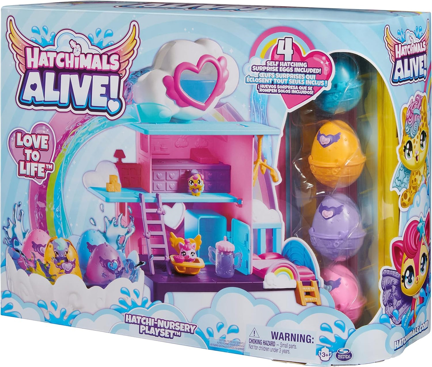 HATCHIMALS Alive, brinquedo Hatchi-Nursery Playset com 4 minifiguras em ovos auto-incubados, 13 acessórios, brinquedos infantis para meninas e meninos a partir de 3 anos