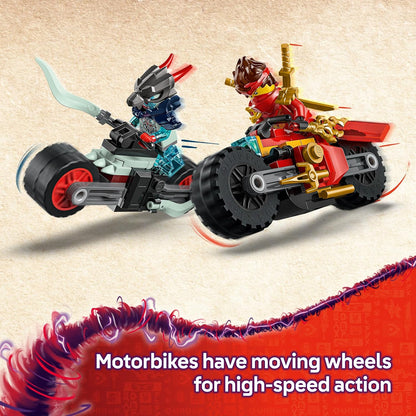 LEGO Conjunto de Corrida de Motocicleta NINJAGO Kai - 2 Brinquedos de Moto Ninja com Rodas Giratórias e 2 Minifiguras com Acessórios de Armas - Presente para Meninos a partir de 6 Anos e Fãs de Dragons Rising - 71838