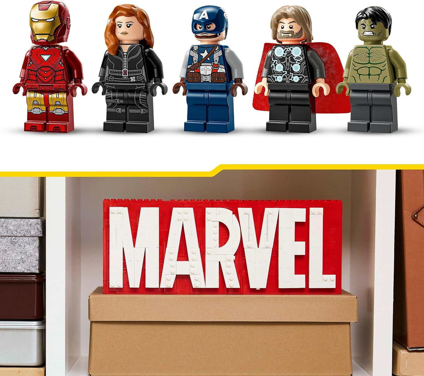 LEGO Marvel: MARVEL Logo & Minifigures - Brinquedo de construção de super-heróis com 5 personagens incl. Homem de Ferro, Thor, Viúva Negra e Hulk - Presente dos Vingadores para meninos, meninas e adolescentes com mais de 12 anos