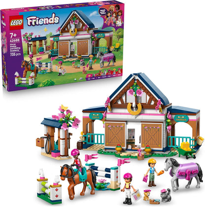 LEGO Friends Estábulo e Academia de Equitação - Conjunto de Brinquedo Educativo com 3 Mini Bonecas, 2 Figuras de Cavalos, um Cachorrinho e Acessórios de Higiene - Presente de Aniversário para Meninas a partir de 7 Anos - 42688