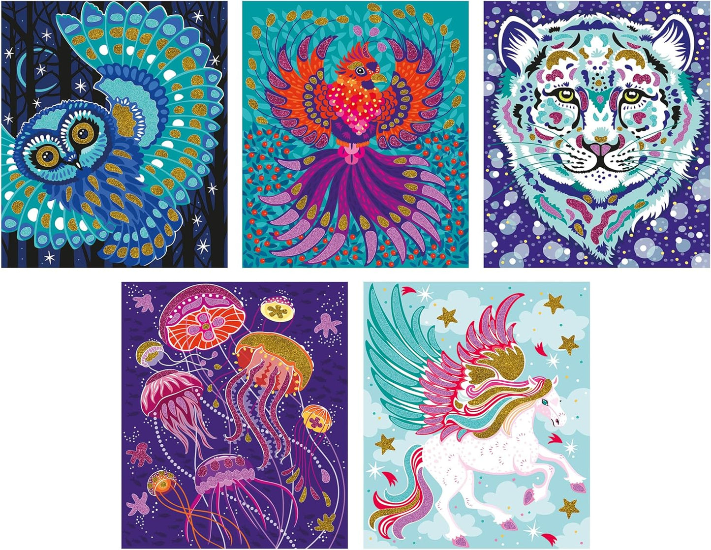 Janod - Brilho Cintilante e Animais de Areia - Atividade de Artesanato Infantil - Kit de Artes e Ofícios - com Areia Decorativa e Brilho Biodegradável - Atividade para maiores de 3 anos,