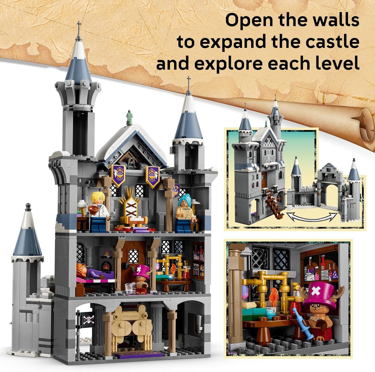 LEGO Brinquedo ONE PIECE Batalha no Castelo de Drum – Kit de Montar com 6 Minifiguras (incluindo Luffy, Nami e Chopper) – Decoração para Quarto Infantil – Presente para Meninos, Meninas e Fãs a partir de 9 Anos – 75645