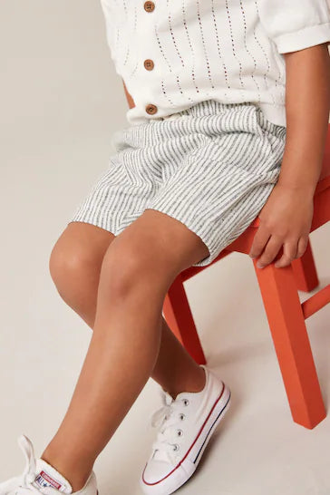 |Boy| Shorts Jersey Listrado Preto/Branco (3 Meses A 7 Anos)